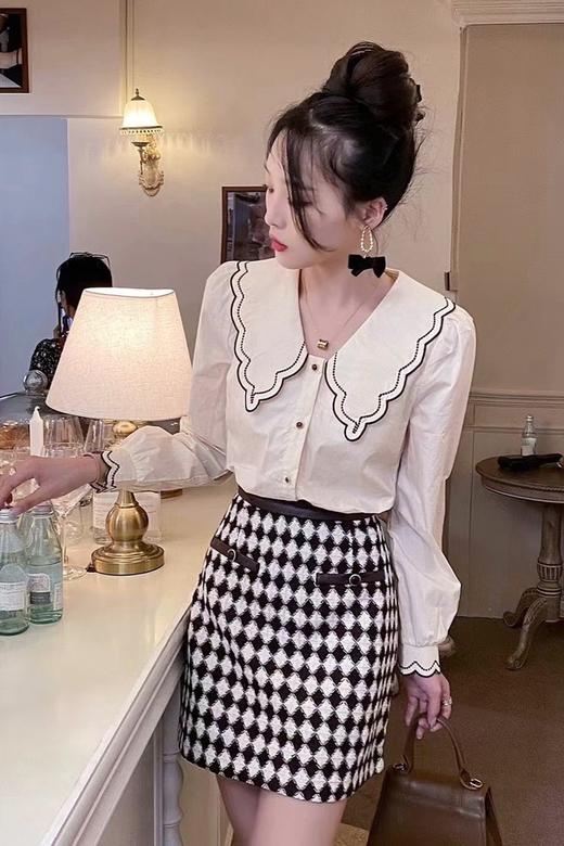 amadella 黑白菱形高腰拼皮半裙 14158 商品图6