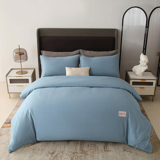 红豆/HONGDOU | 全棉素色双拼四件套-慢时光（蓝）200*230cm HD-T240306 商品图1
