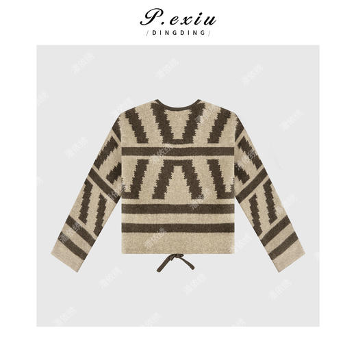 PanYiXiu/潘依绣羊-毛复古撞色提花V领长袖针织上衣 D395 商品图2