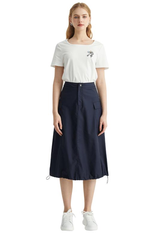 VIVIAN LIU R2414002梅春女装新款时尚腰部系扣下摆抽绳A字半裙 商品图5