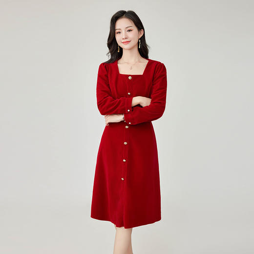 奢姿2025年秋装新款大码女装单排扣裙子胖妹妹气质方领连衣裙9923852324 商品图4