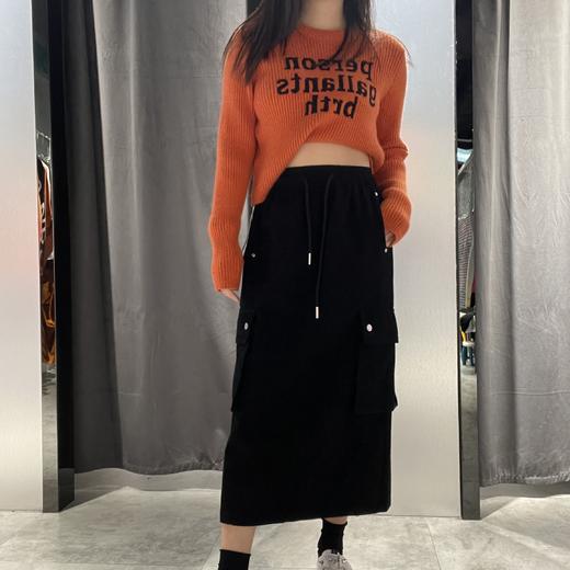 N3橡筋抽绳双口袋工装长半裙（黑） 秋季 143160210321 商品图1