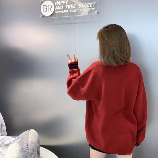 BS拼色心形字母印花磨破长袖毛织衫40913 冬季 492914241781 商品图1