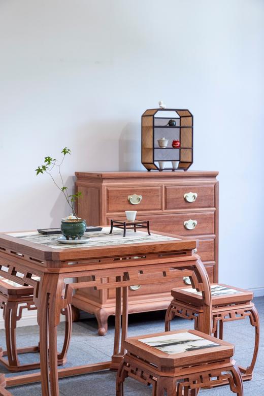 红桥红  家具严选  缅甸花梨（大果紫檀）【石面 78 仿故宫文竹 方桌五件套】 商品图3