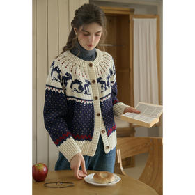 SimpleRetro北岛企鹅 复古提花费尔岛针织开衫女羊毛温柔慵懒毛衣