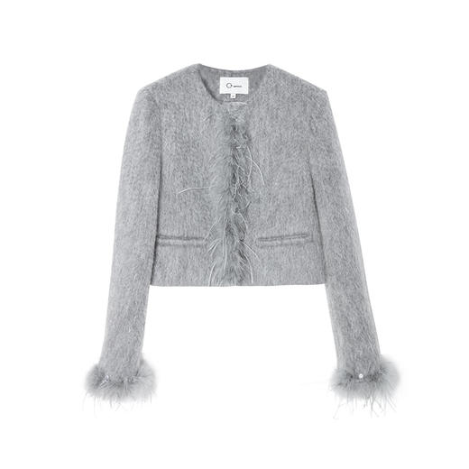 西嘉鸵鸟毛装饰格雷千金风羊毛夹克外套2024冬新(货号:WT2404012) 商品图4