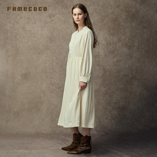 Famecoco范可儿中式小立领棉质加厚高腰长裙复古文艺打底连衣裙FAC8FA009 商品图2