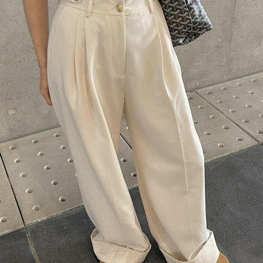 【顺丰包邮】04641 洛诗琳秋季韩系慵懒高级感天丝醋酸撞边休闲裤50602 商品图4