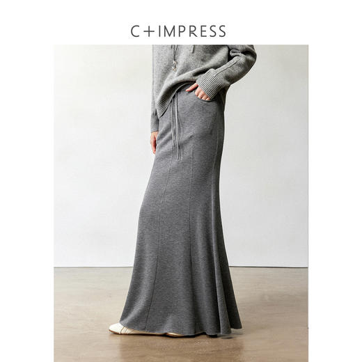 西嘉羊毛天丝松紧腰高智风鱼尾卫衣半裙2024冬新 商品图0