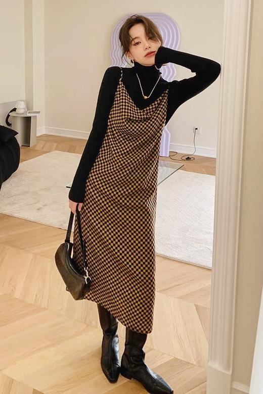 ANSUABEL 棋盘格荡领吊带连衣裙套装 14169 商品图3