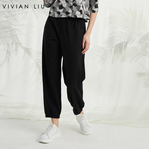 VIVIAN LIU薇薇安刘D2417501梅春女装新款松紧腰显瘦斜插兜长裤 商品图0