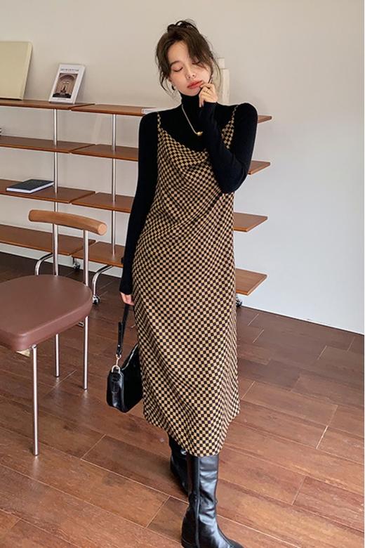 ANSUABEL 棋盘格荡领吊带连衣裙套装 14169 商品图5