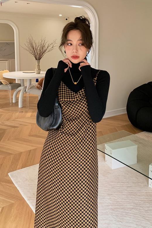 ANSUABEL 棋盘格荡领吊带连衣裙套装 14169 商品图6