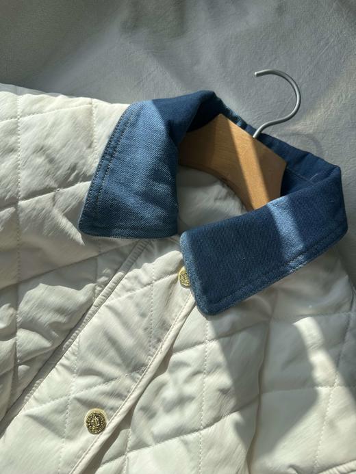 贝壳三 撞色翻领牛仔拼接菱格绗缝棉服大口袋直筒女士棉衣A110431 商品图3