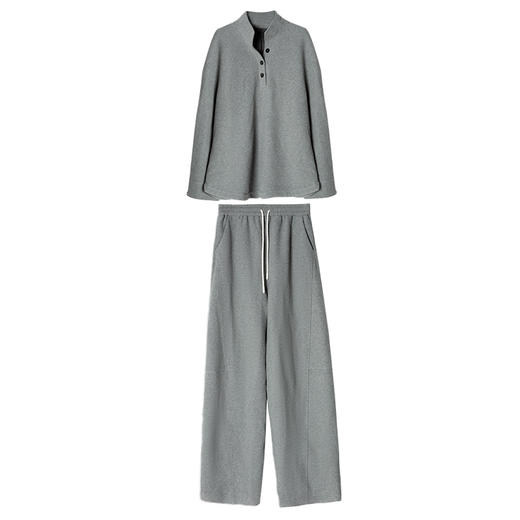 西嘉松弛感智性格雷灰色系宽松卫衣外弧高腰阔腿裤套装2024冬新（WY2404072） 商品图4