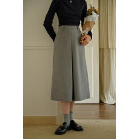 SimpleRetro利物浦漫游 中古羊毛混纺毛呢半身裙女冬高腰压褶伞裙