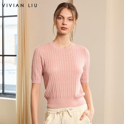 VIVIAN LIU薇薇安刘TD2446311初秋女装新款绣金线套头短袖毛衫 商品图0