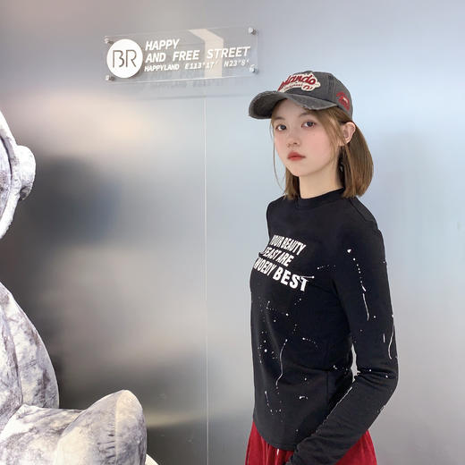 B1小立领泼墨打底长袖T恤41015（黑） 冬季 344030080321 商品图2