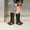 西遇粗跟长筒靴女加绒新款冬季V口骑士靴显瘦黑色高筒长靴子D0047822 商品缩略图0