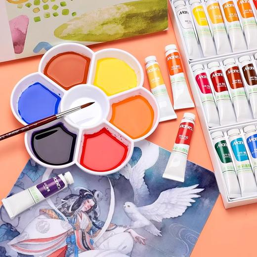 1342马利水彩画颜料24色初学者专业写生美术绘画用品手绘水彩画颜料便携管状分装盒装 商品图3