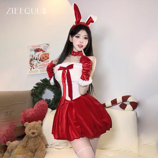 【圣诞战袍，辣妹兔女郎】姿趣金丝绒圣诞款性感兔女郎，上身秒变小腰精，角色扮演网红新年战袍舞台表演服QQ 商品图1