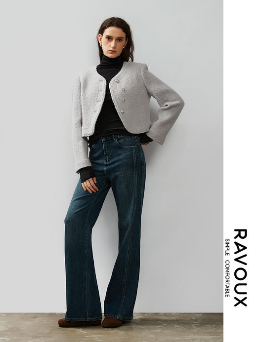 264419906弧形下摆羊毛混纺短款外套 商品图2