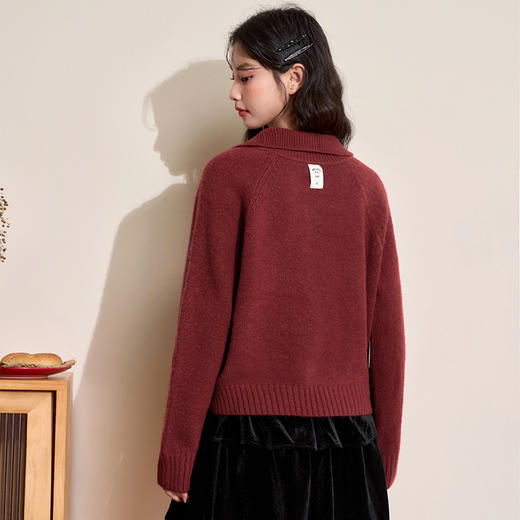 西遇短款立领半拉链毛衣女冬季新款简约设计感百搭针织衫D0043996 商品图4