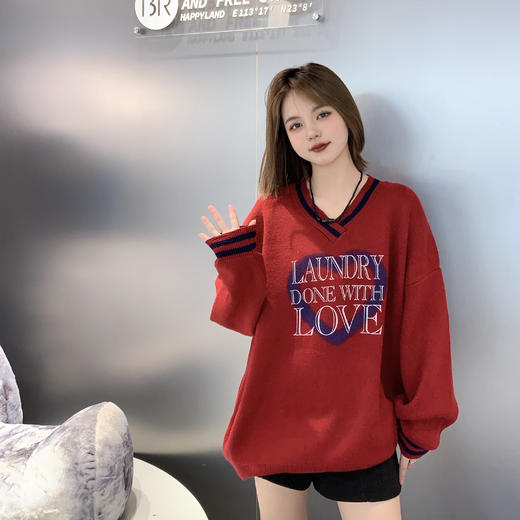 BS拼色心形字母印花磨破长袖毛织衫40913 冬季 492914241781 商品图0