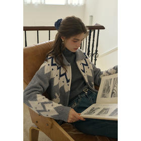 SimpleRetro绒兔星球 法式慵懒风费尔岛针织开衫女澳羚绒翻领毛衣