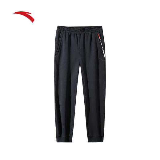 安踏运动卫裤男冬季新款加绒保暖黑色运动长裤束脚裤子152447330N 商品图3