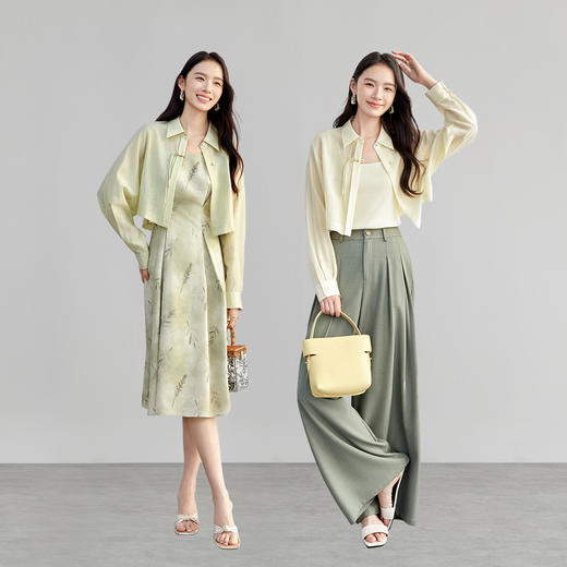 【内购】国风新中式含天丝衬衫翻领珍珠盘扣小个子短款上衣-56446 商品图1