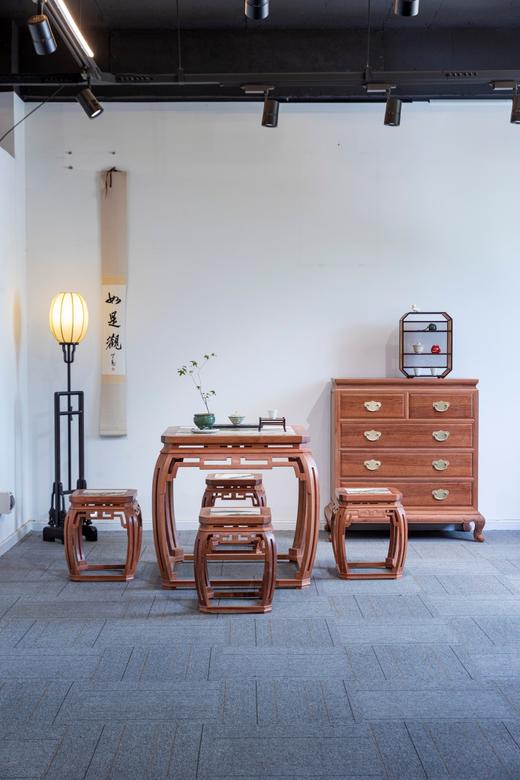 红桥红  家具严选  缅甸花梨（大果紫檀）【石面 78 仿故宫文竹 方桌五件套】 商品图0