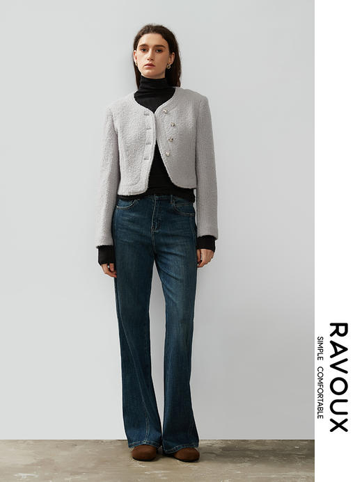 264419906弧形下摆羊毛混纺短款外套 商品图1