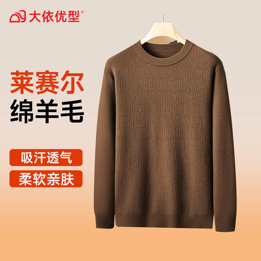 【羊毛】【加绒】【新款DX】大依优型大码男装加绒加厚羊毛衫毛衣针织套头圆领打底衫加肥加大男士 商品图0