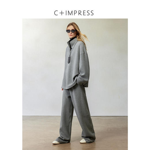 西嘉松弛感智性格雷灰色系宽松卫衣外弧高腰阔腿裤套装2024冬新（WY2404072） 商品图3