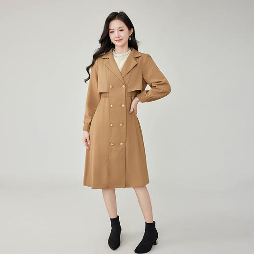 奢姿2025年秋装新款大码女装双排扣翻驳领外套胖mm气质时尚风衣9923366511 商品图2