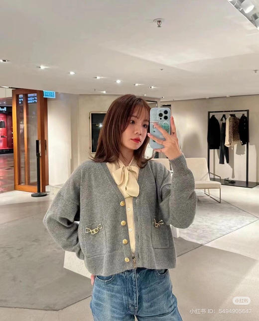 114-1独家圆正 阿娇同款 ce凯旋门金扣 客供山羊绒 重磅针织开衫 商品图3