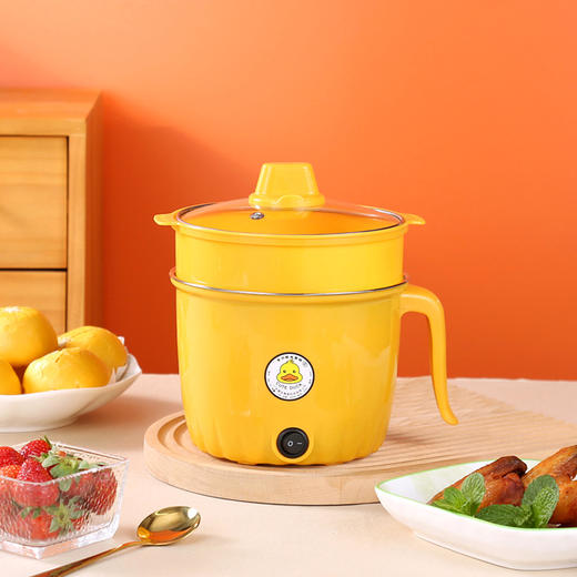 【吃饭追剧两不误，盖子可当手机支架】小黄鸭电煮锅 多功能电热锅 迷你学生宿舍电热火锅 煮面泡面礼品锅-QQ 商品图6