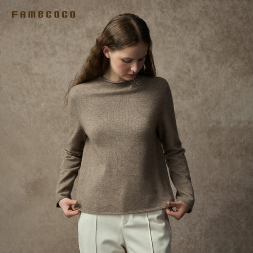 Famecoco范可儿卷边半高领绵羊毛混纺针织衫FAC8DC002 商品图1
