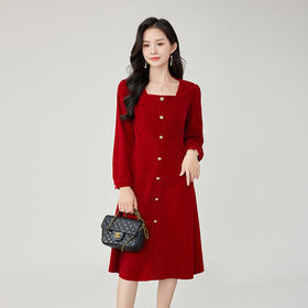奢姿2025年秋装新款大码女装单排扣裙子胖妹妹气质方领连衣裙9923852324