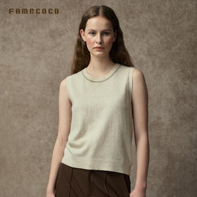 Famecoco范可儿经典奢感绵羊毛混纺圆领无袖背心简约羊毛针织吊带FAC8CA010