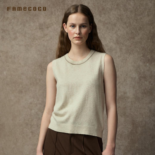 Famecoco范可儿经典奢感绵羊毛混纺圆领无袖背心简约羊毛针织吊带FAC8CA010 商品图0