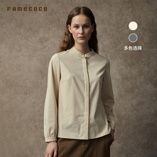 Famecoco范可儿中式立领双色棉麻加厚衬衫FAC8BH001 商品图0