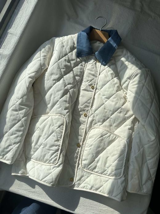 贝壳三 撞色翻领牛仔拼接菱格绗缝棉服大口袋直筒女士棉衣A110431 商品图2