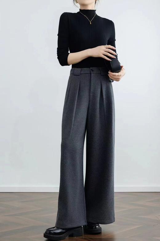 FS竹纤维女士时尚厚款毛呢宽松直筒裤23068 商品图0