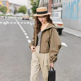 【内购会】紫涵连帽拉链防风短外套女简约通勤小个子宽松夹克上衣