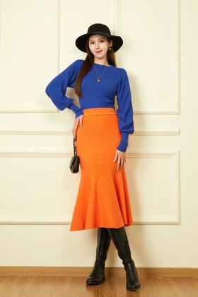 ANSUABEL 时尚多巴胺撞色针织上衣半裙套装 19182