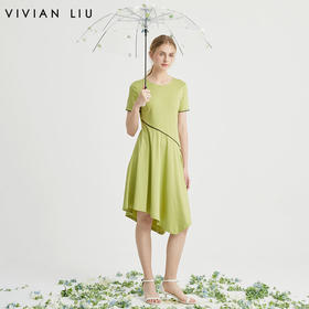 VIVIAN LIU薇薇安刘D2437403夏女装新款圆领不对称下摆针织连衣裙