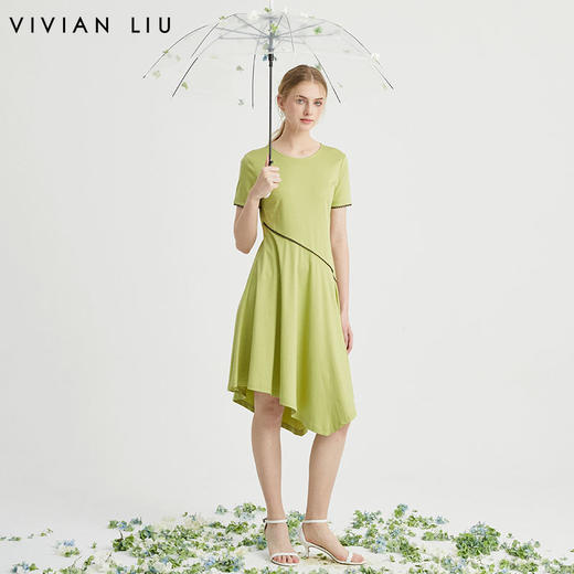 VIVIAN LIU薇薇安刘D2437403夏女装新款圆领不对称下摆针织连衣裙 商品图0