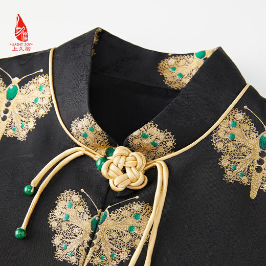 SAINTJOY/上久楷 女式宋锦马甲 中式上衣 中国风 复古 黑金蝴蝶 黑金绿 CY1044207005 商品图8